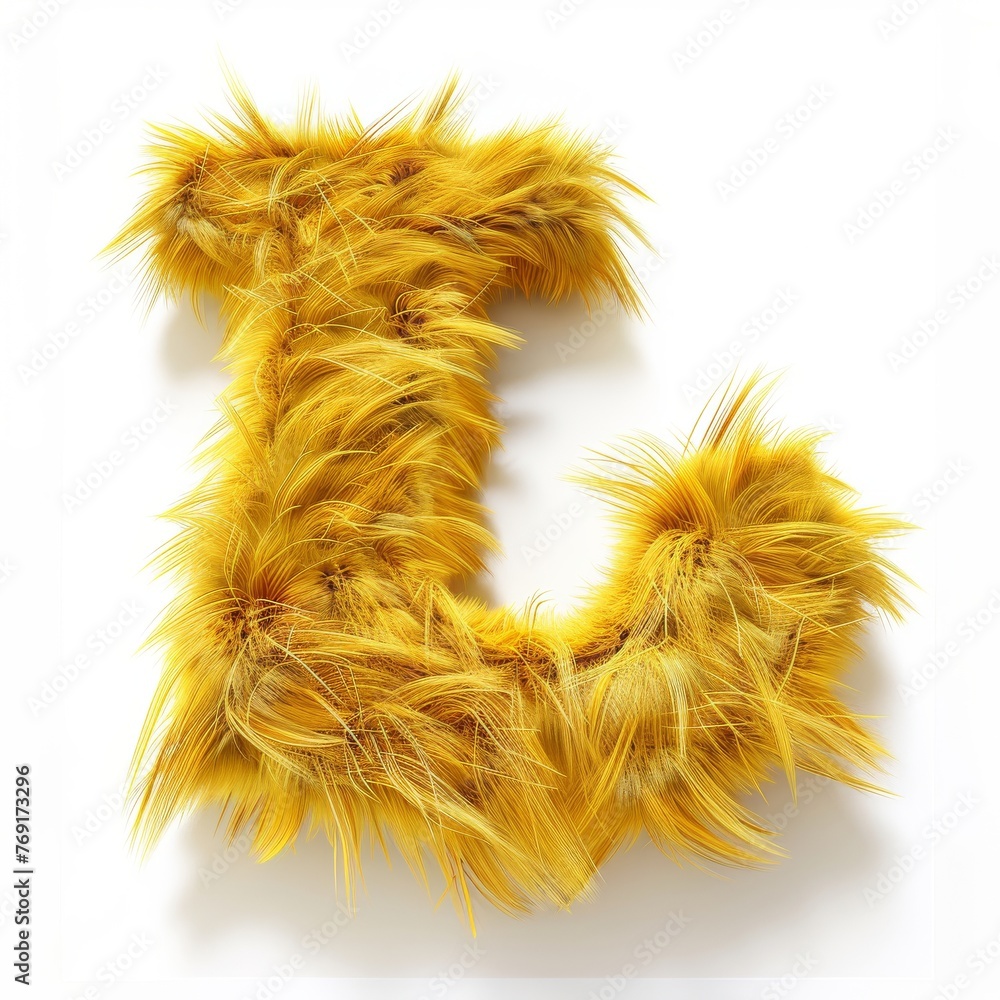 Alphabet 3D with fur shape. Cute yellow Alphabet L. Alphabet 3D with fur shape. Cute yellow Alphabet L.