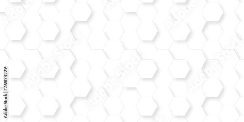 Fototapeta Naklejka Na Ścianę i Meble -  Seamless pattern with hexagons. 3d Hexagonal structure futuristic white background and Embossed Hexagon. Hexagonal honeycomb pattern background with space for text. Abstract Technology, Futuristic.