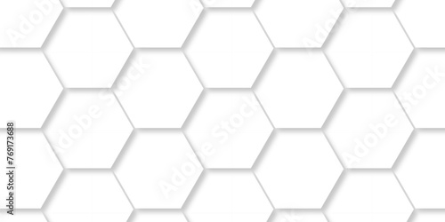 Seamless pattern with hexagons. 3d Hexagonal structure futuristic white background and Embossed Hexagon. Hexagonal honeycomb pattern background with space for text. Abstract Technology, Futuristic.