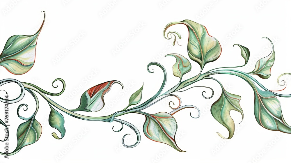 Abstract flower ribbon border, on the white background, with flowing lines and graceful curves reminiscent of delicate ribbons Abstract flower ribbon border, on the white background, with flowing lines and graceful curves reminiscent of delicate ribbons