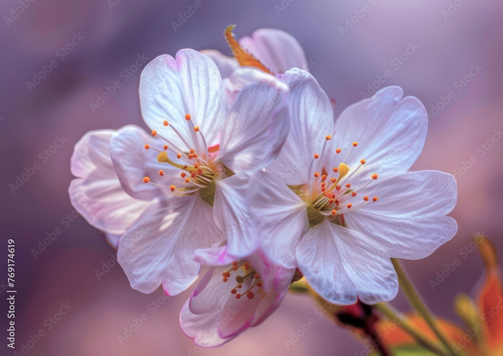 Close-Up of Cherry Blossom Details. Generative AI.