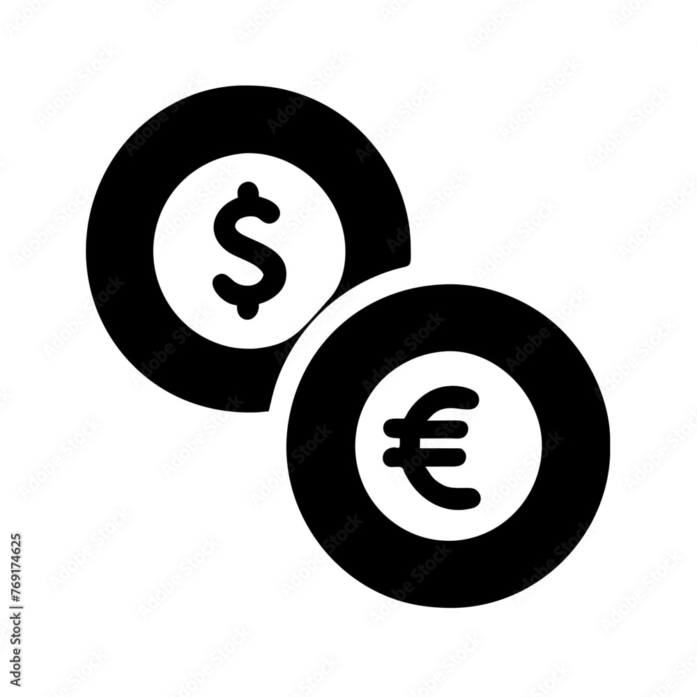US Dollar and euro coin icon on a Transparent Background US Dollar and euro coin icon on a Transparent Background