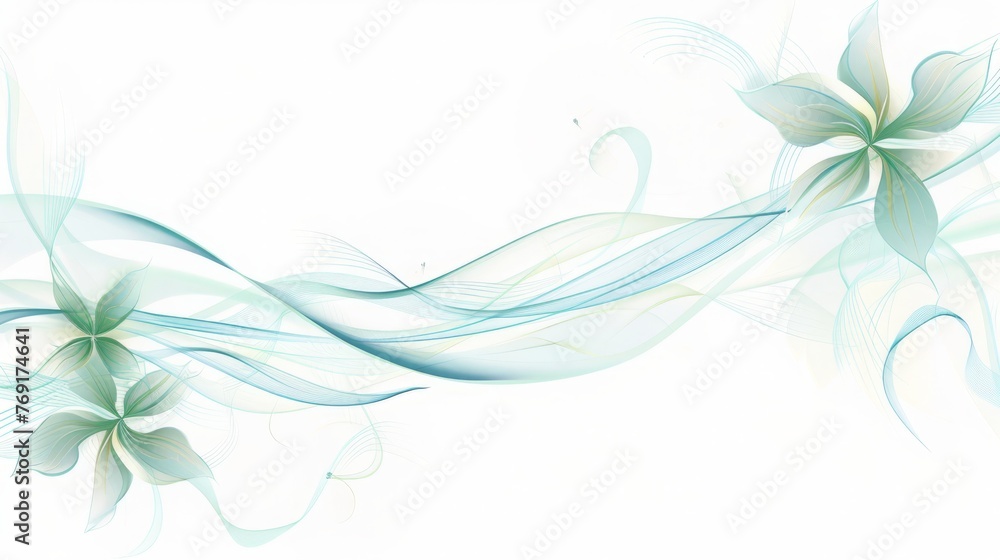 Abstract flower ribbon border, on the white background, with flowing lines and graceful curves reminiscent of delicate ribbons Abstract flower ribbon border, on the white background, with flowing lines and graceful curves reminiscent of delicate ribbons