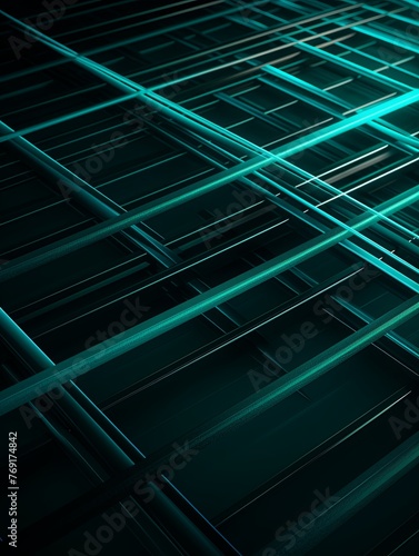 grid thin turquoise lines with a dark background in perspective 