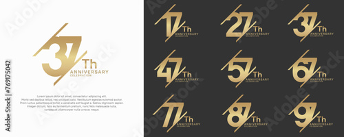 anniversary vector set with gold color and slash for celebration purpose