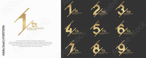 anniversary vector set with gold color and slash for celebration purpose
