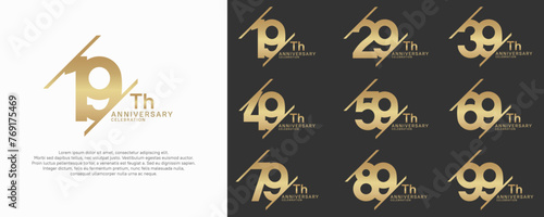 anniversary vector set with gold color and slash for celebration purpose photo