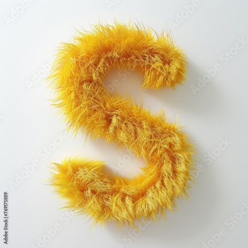 Alphabet 3D with fur shape. Cute yellow Alphabet S.