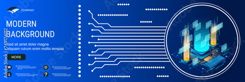 Digital technology banner vector design template. Software development system, program coding, application engineering modern 3d isometric concept