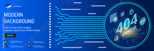 Digital technology banner vector design template. 404 error 3d isometric concept