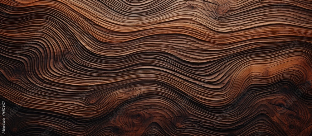 Close-up view of a wooden surface displaying intricate wavy lines and patterns, adding a natural and rustic touch Close-up view of a wooden surface displaying intricate wavy lines and patterns, adding a natural and rustic touch