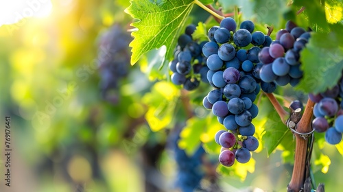 grapes on vine growing in vineyard
 photo