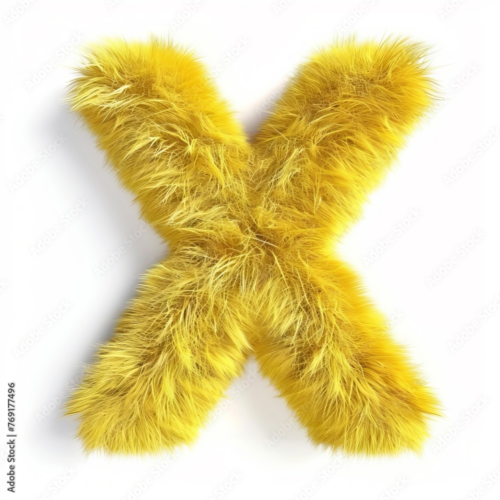 Alphabet 3D with fur shape. Cute yellow Alphabet X. Alphabet 3D with fur shape. Cute yellow Alphabet X.