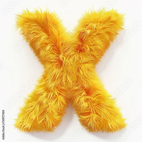 Alphabet 3D with fur shape. Cute yellow Alphabet X.