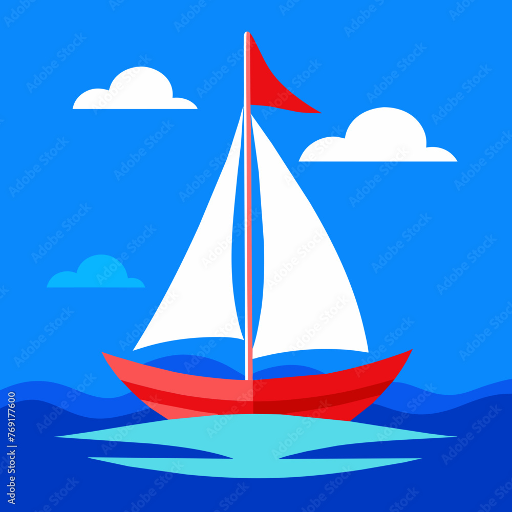 Sailboat on water with a clear blue sky in the background