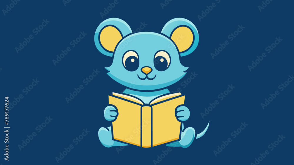 Animated mouse smiling with a book, a little colorful character
