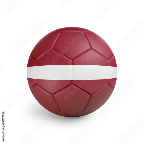 Soccer ball with Latvia team flag  isolated on white background
