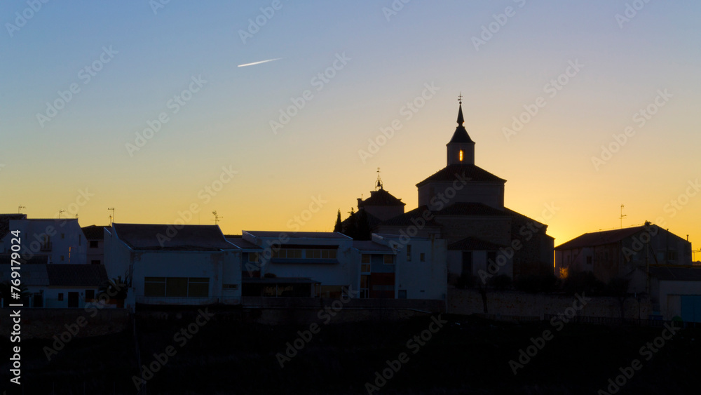 Beautiful sunset in a Spanish village (Estremera, Madrid)
