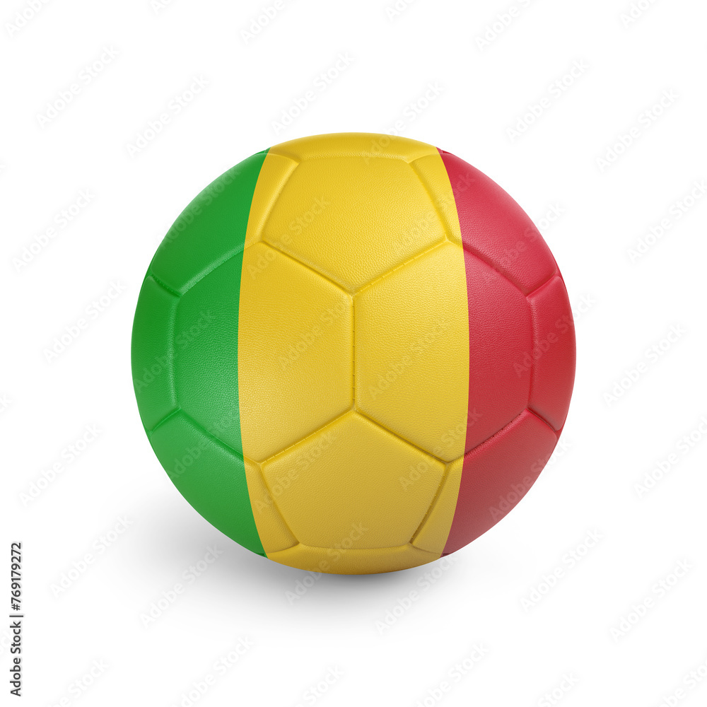 Soccer ball with Mali team flag, isolated on white background Soccer ball with Mali team flag, isolated on white background