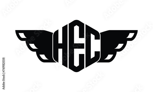 HEC polygon wings logo design vector template.