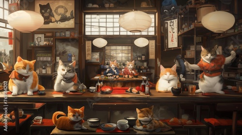 cats enjoying sushi party