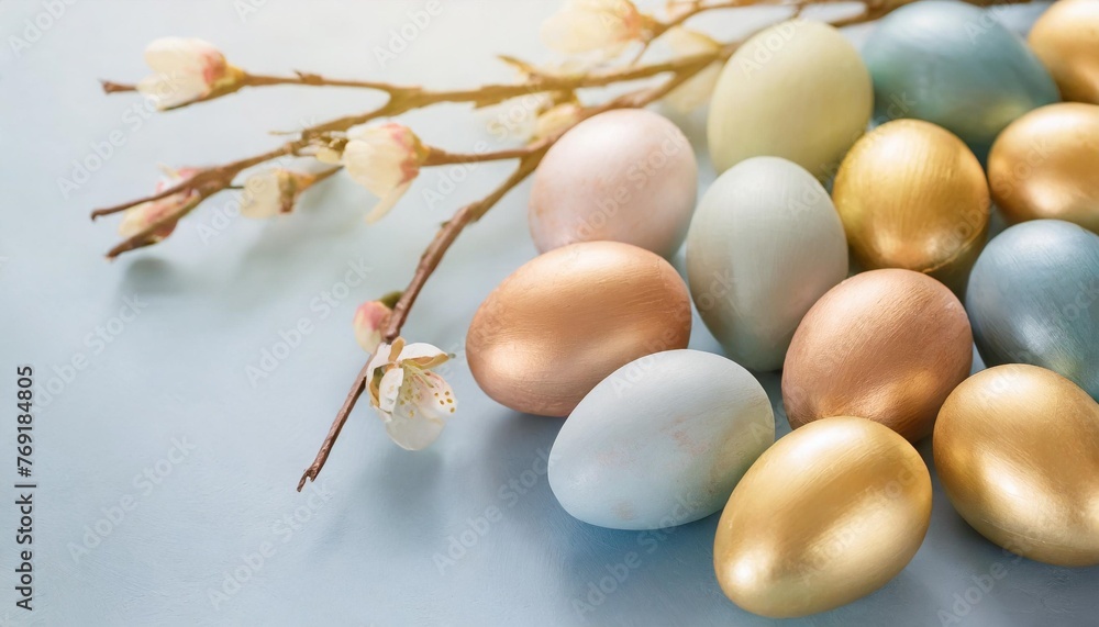 naturally colorful dyed easter eggs on blue background happy easter holiday theme banner