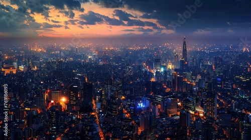 Vibrant Night Lights: Glowing Cityscape Illumination