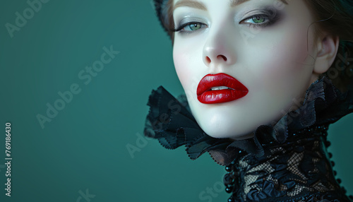 luxury goth vampire woman with red lips and pale skin