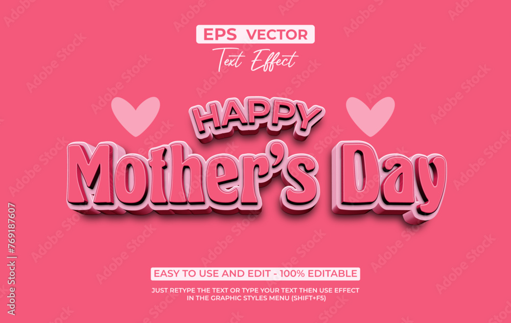 Pink Text Effect Happy Mother's Day Style.