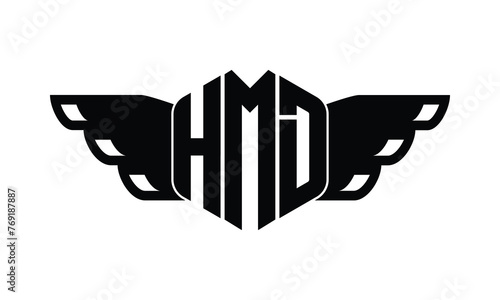 HMD polygon wings logo design vector template.