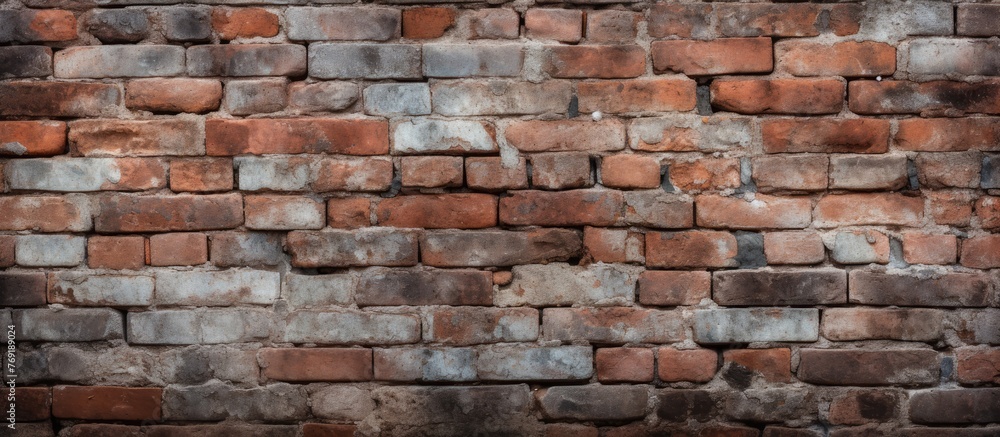 Detailed view of a brick wall showing numerous red bricks tightly arranged in a pattern
