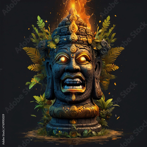 Cartoon thai totem on black backround