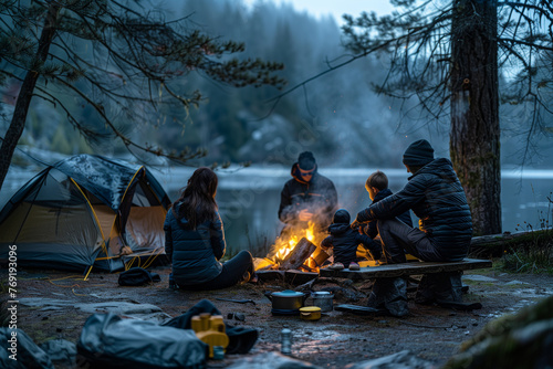 Group of People Sitting Around Campfire