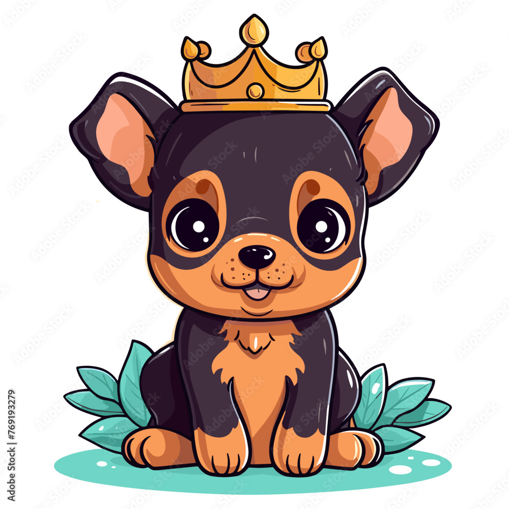 Obraz premium A black and brown dog with a crown on its head
