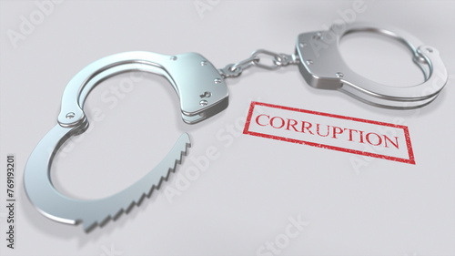 Corruption Word and Handcuffs 3D Illustration