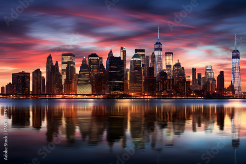 Manhattan Skyline at Dusk: A Harmonious Blend of Nature and Urban Architecture © Jordan