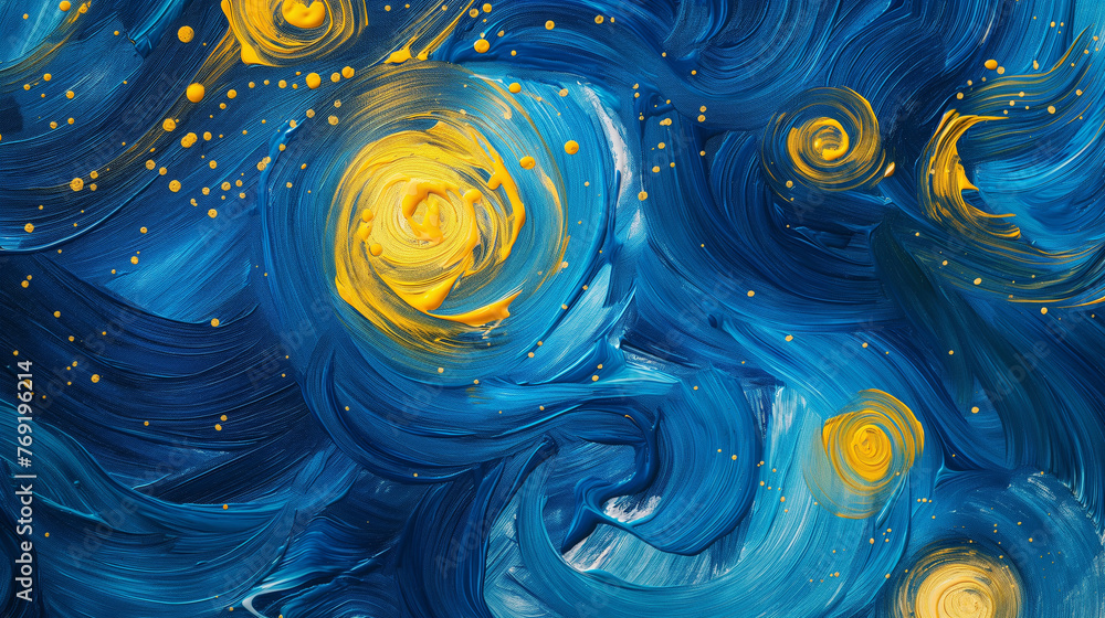 Whirling Blue and Gold Abstract Swirls Artwork Whirling Blue and Gold Abstract Swirls Artwork