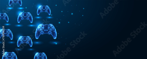 Diverse gaming experiences futuristic concept banner with game consoles and space for text