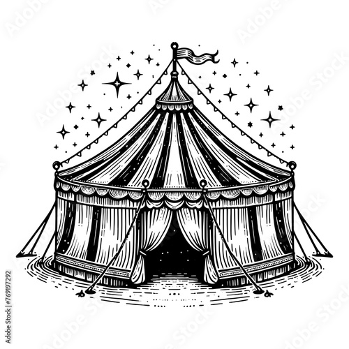 circus tent engraving line art PNG illustration with transparent background