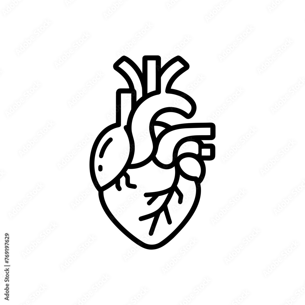 © scstay - Heart flat line icon. Vector illustration of human internal organ, outline illustration on white background