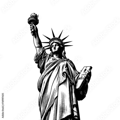 Statue of Liberty engraving sketch PNG illustration with transparent background