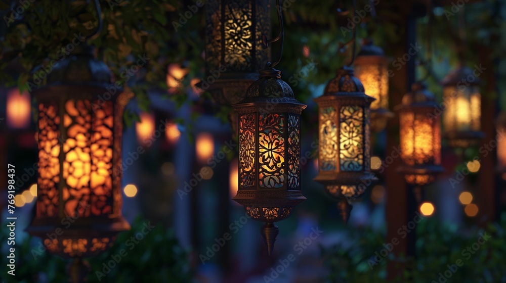 Image of decorative lanterns cast a warm and inviting glow.