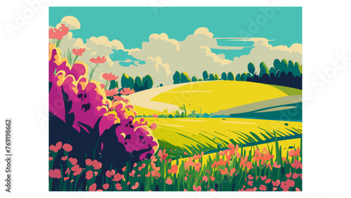 Landscape of blooming field.