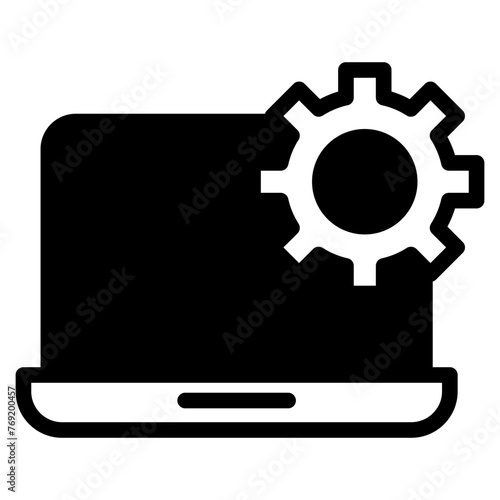 Technical support icon. Computer service. Gears screen laptop. © Nur syifa fauziah