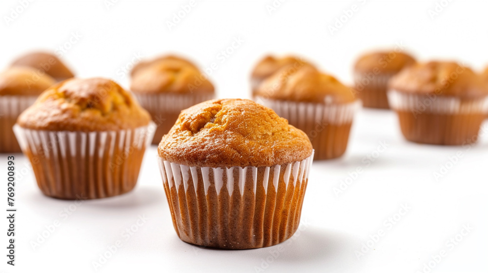 muffins on a white background. Generative Ai muffins on a white background. Generative Ai