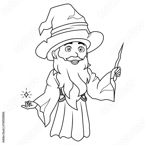  Wizard chibi mascot line art