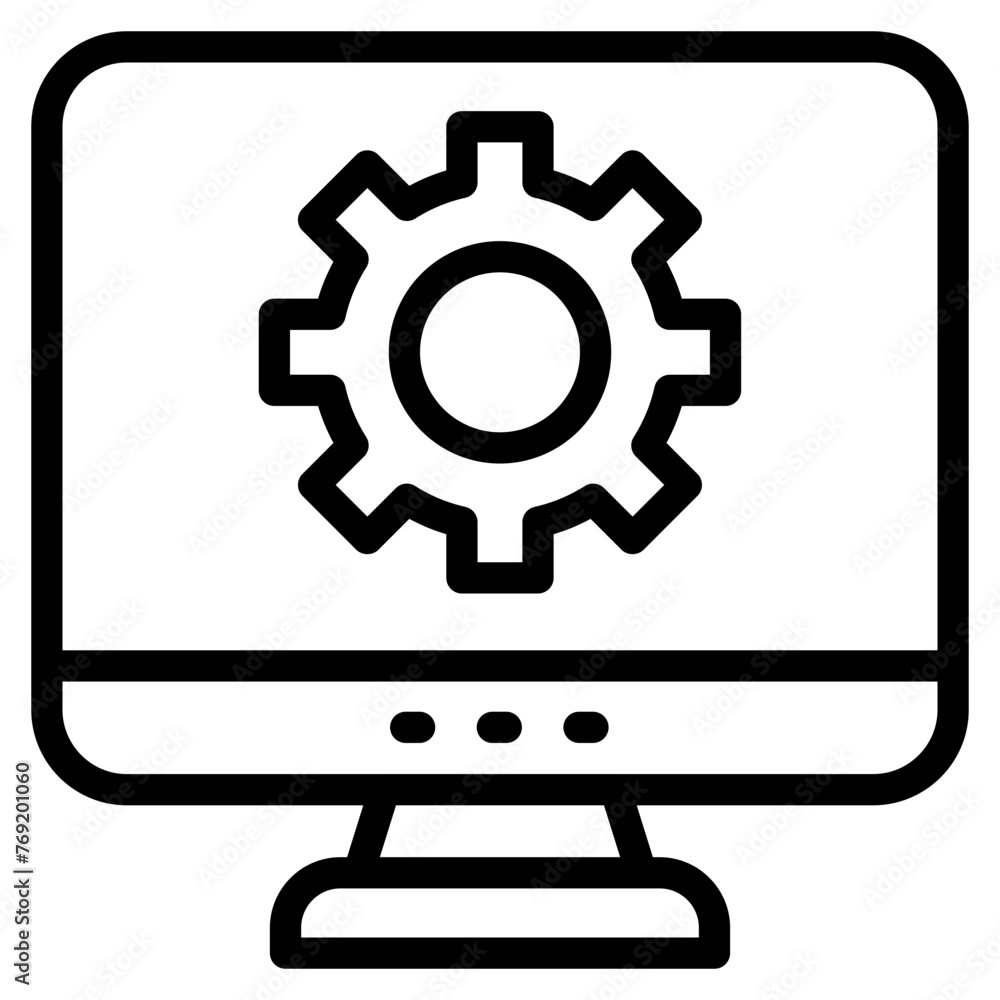 Technical support icon. Computer service. Gears screen laptop. Technical support icon. Computer service. Gears screen laptop.