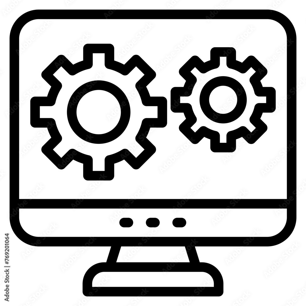 Technical support icon. Computer service. Gears screen laptop. Technical support icon. Computer service. Gears screen laptop.