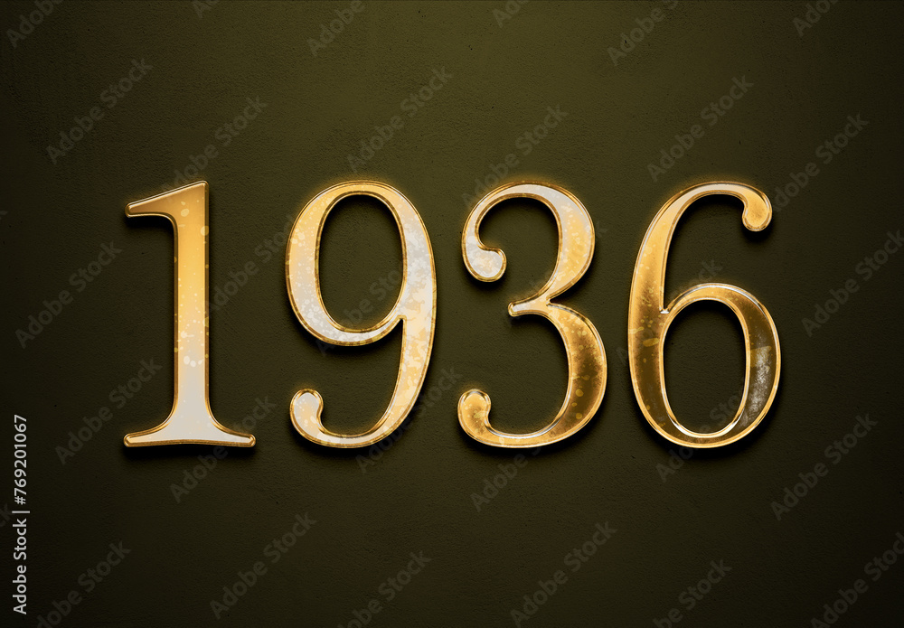 Old gold effect of 1936 number with 3D glossy style Mockup. Old gold effect of 1936 number with 3D glossy style Mockup.