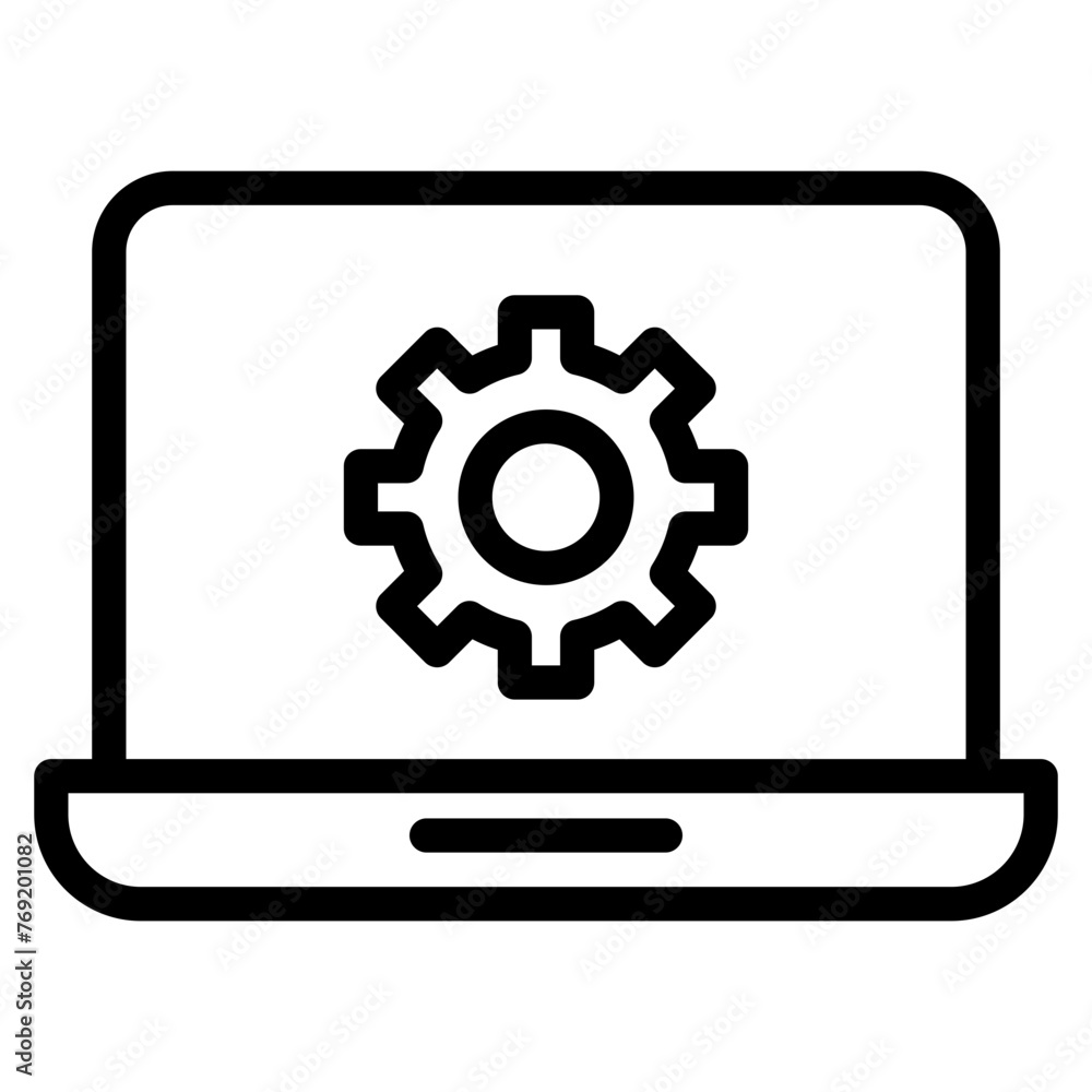 Technical support icon. Computer service. Gears screen laptop. Technical support icon. Computer service. Gears screen laptop.